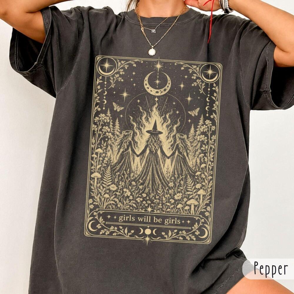Girls Will Be Girls Tarot Card S T-Shirt, Witchy Halloween Feminist Shirt